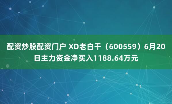 配资炒股配资门户 XD老白干（600559）6月20日主力资金净买入1188.64万元