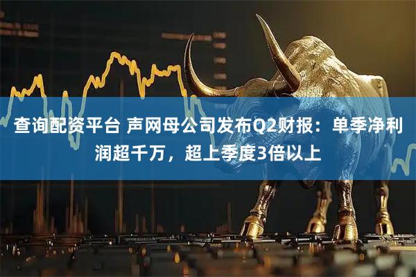 查询配资平台 声网母公司发布Q2财报：单季净利润超千万，超上季度3倍以上